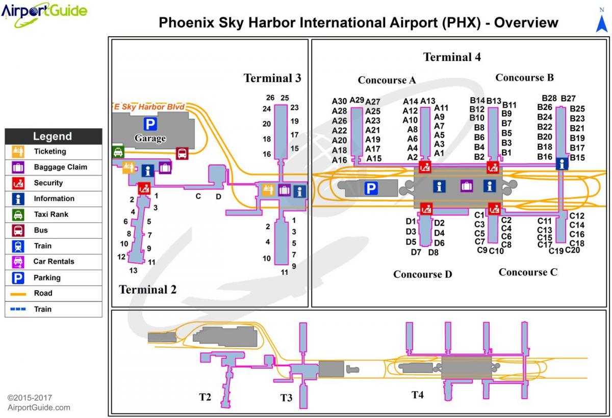 мапа аеродрома Феникс Скај-Харбор